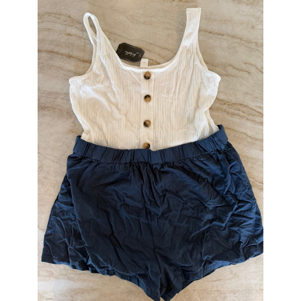 Women's White & Navy shirt Romper Size XXL